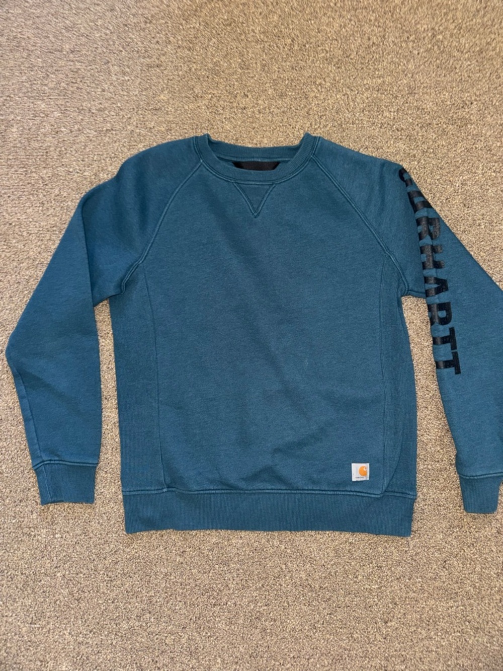 Women’s Carhartt Teal Crewneck Sweatshirt with Sleeve Script